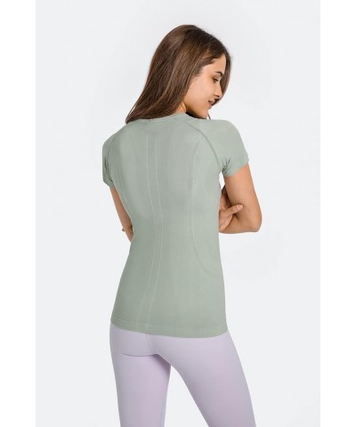 Seamless Workout T Shirts for Women, Breathable Short Sleeve Yoga Tops, Athletic Gym Shirts Light Green $11.00 Activewear