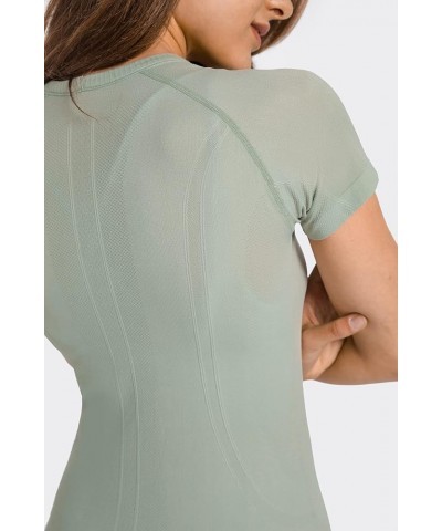 Seamless Workout T Shirts for Women, Breathable Short Sleeve Yoga Tops, Athletic Gym Shirts Light Green $11.00 Activewear