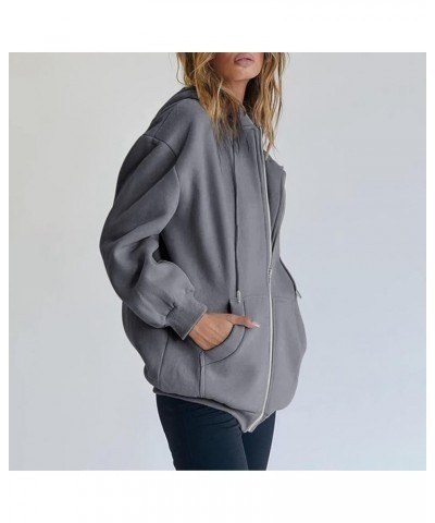 Womens Sweaters,Women's Fall Pure Color Sweatshirt Oversized Pocket Casual Drawstring Zipper Long Sleeve Hoodie Dark Gray-c $...