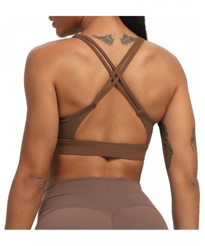 Women's Workout Sports Bras Fitness Medium-High Cross Back Sporty Padded Bra Yoga Crop Tank Top Dandelion Brown $13.99 Lingerie