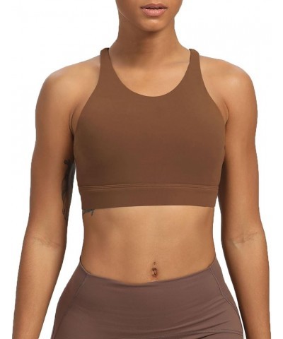 Women's Workout Sports Bras Fitness Medium-High Cross Back Sporty Padded Bra Yoga Crop Tank Top Dandelion Brown $13.99 Lingerie