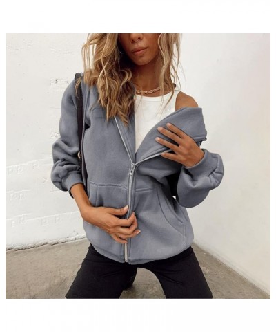 Womens Sweaters,Women's Fall Pure Color Sweatshirt Oversized Pocket Casual Drawstring Zipper Long Sleeve Hoodie Dark Gray-c $...