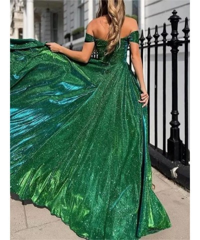 Off Shoulder Prom Dresses for Women 2023 Glitter Sparkly Split Long Formal Evening Party Gowns with Pockets Mint Green $41.30...