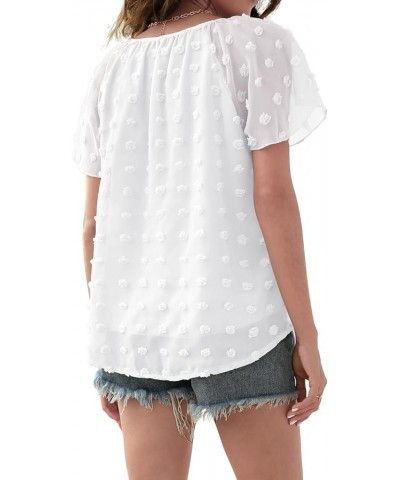 Womens Summer V Neck Tops Short Sleeve Chiffon Blouse Swiss Dot Shirts Casual Tunic White $8.09 Blouses