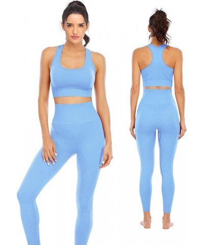 Workout Sets for Women 2 Piece High Waisted Seamless Leggings with Padded Stretchy Sports Bra Sets Gym Clothes Blue $18.69 Ac...