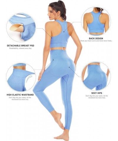 Workout Sets for Women 2 Piece High Waisted Seamless Leggings with Padded Stretchy Sports Bra Sets Gym Clothes Blue $18.69 Ac...