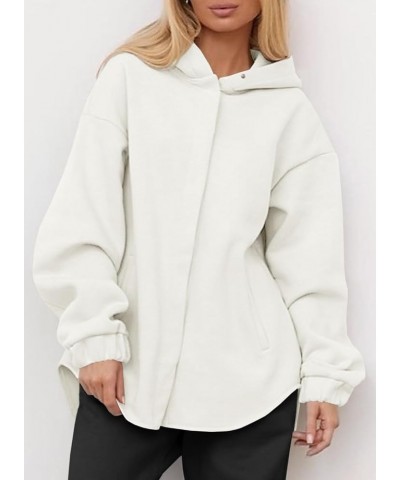 Women's Button Down Hoodies Oversized Sweatshirts Long Sleeve Casual Hooded Jackets With Pockets White $11.43 Hoodies & Sweat...