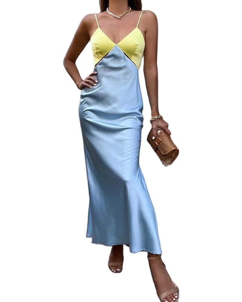 Women Sleeveless Hollow Out Long Summer Dress Casual Backless Bodycon Y2k Dress Night Party Dress Streetwear Light Blue Yello...