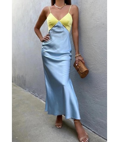 Women Sleeveless Hollow Out Long Summer Dress Casual Backless Bodycon Y2k Dress Night Party Dress Streetwear Light Blue Yello...