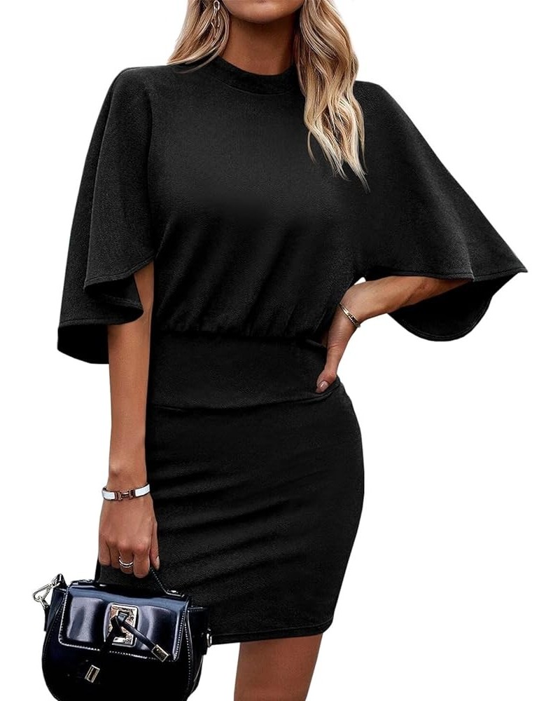 Women's Mock Neck Work Dress Batwing Sleeve Bodycon Sheath Dress Classic Vintage Cocktail Party Pencil Dresses Black $18.45 D...