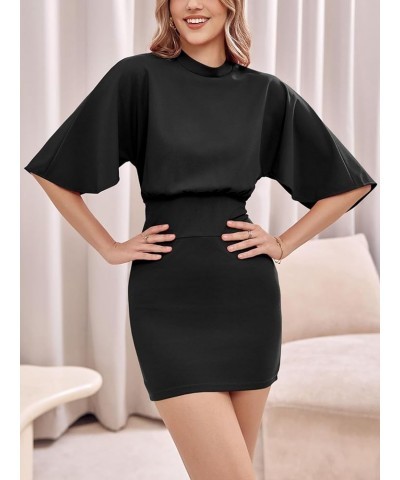 Women's Mock Neck Work Dress Batwing Sleeve Bodycon Sheath Dress Classic Vintage Cocktail Party Pencil Dresses Black $18.45 D...