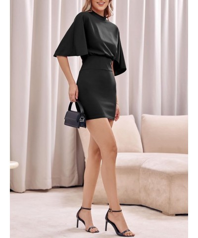 Women's Mock Neck Work Dress Batwing Sleeve Bodycon Sheath Dress Classic Vintage Cocktail Party Pencil Dresses Black $18.45 D...