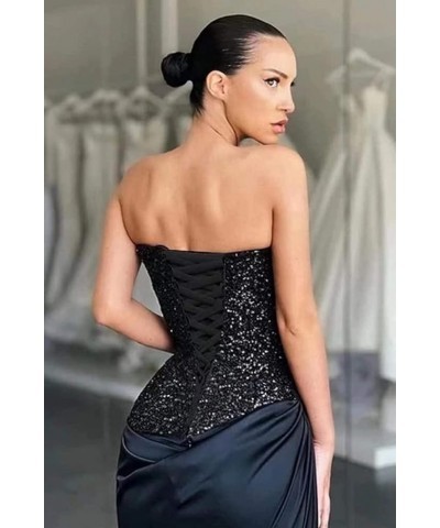 Sexy Sequin Mermaid Prom Dress Sleeveless Long Satin Evening Gown with Slit Plus Size Dusty Blue $42.75 Dresses