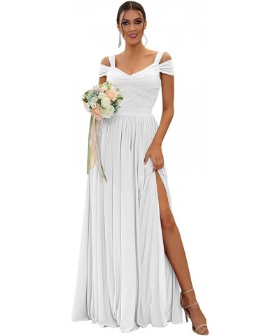 Off The Shoulder Bridesmaid Dresses Long for Wedding Chiffon Maid of Honor Dress V Neck Evening Gowns with Slit White $33.79 ...