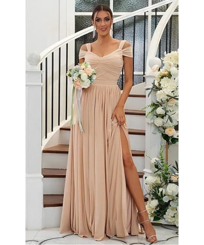 Off The Shoulder Bridesmaid Dresses Long for Wedding Chiffon Maid of Honor Dress V Neck Evening Gowns with Slit White $33.79 ...