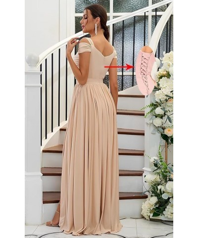 Off The Shoulder Bridesmaid Dresses Long for Wedding Chiffon Maid of Honor Dress V Neck Evening Gowns with Slit White $33.79 ...