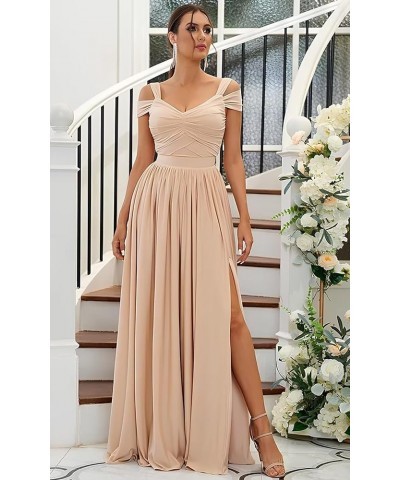 Off The Shoulder Bridesmaid Dresses Long for Wedding Chiffon Maid of Honor Dress V Neck Evening Gowns with Slit White $33.79 ...