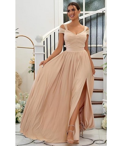 Off The Shoulder Bridesmaid Dresses Long for Wedding Chiffon Maid of Honor Dress V Neck Evening Gowns with Slit White $33.79 ...