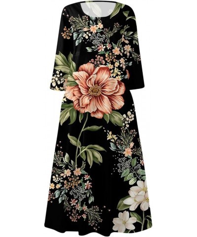 Maxi Dress for Women Long Sleeve Printing Cute Flowy Oversize Summer Beach Linen Dresses with Pocket 44-black $17.10 Dresses