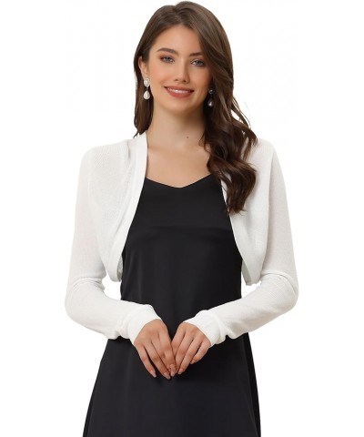 Elegant Shrug for Women's Evening Long Sleeve Open Front Cropped Knitted Bolero White $16.46 Sweaters