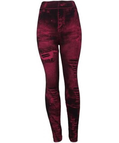 Leggings for Women Distressed Ripped Denim Jeggings High Waist Tummy Control Yoga Pants Stretchy Skinny Jeans Tights A01wine ...