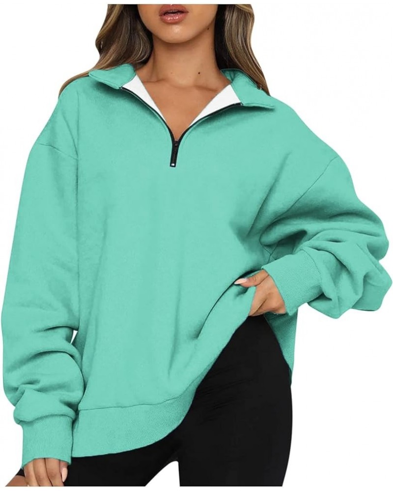 Oversized Zip Up Sweatshirts For Women 2023 Fall Fashion Outfits Casual Quarter Zip Long Sleeve Pullover Hoodies G015-mint Gr...