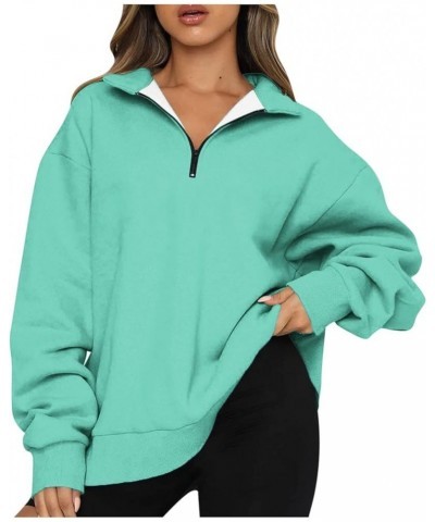 Oversized Zip Up Sweatshirts For Women 2023 Fall Fashion Outfits Casual Quarter Zip Long Sleeve Pullover Hoodies G015-mint Gr...