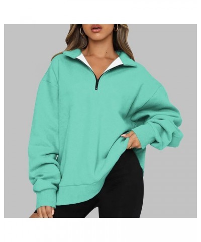 Oversized Zip Up Sweatshirts For Women 2023 Fall Fashion Outfits Casual Quarter Zip Long Sleeve Pullover Hoodies G015-mint Gr...