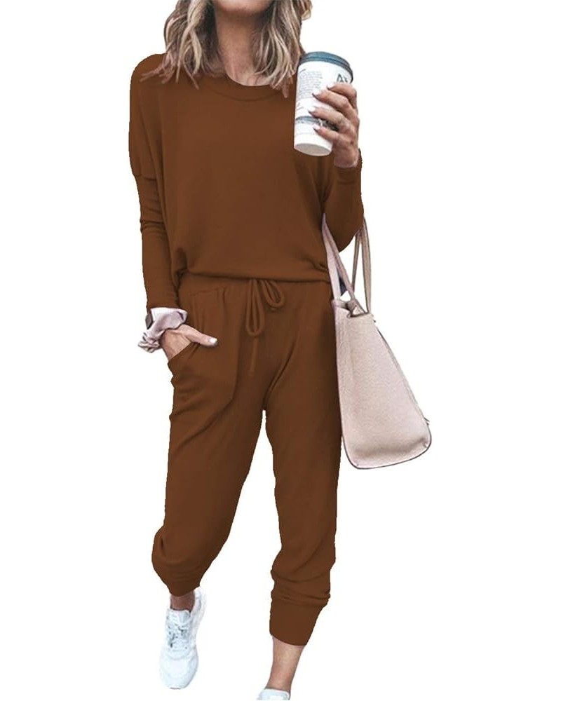 Lounge Sets for Women Sweatsuits Sets Two Piece Outfit Long Sleeve Pant Workout Athletic Tracksuits Set-coffee $21.14 Activewear