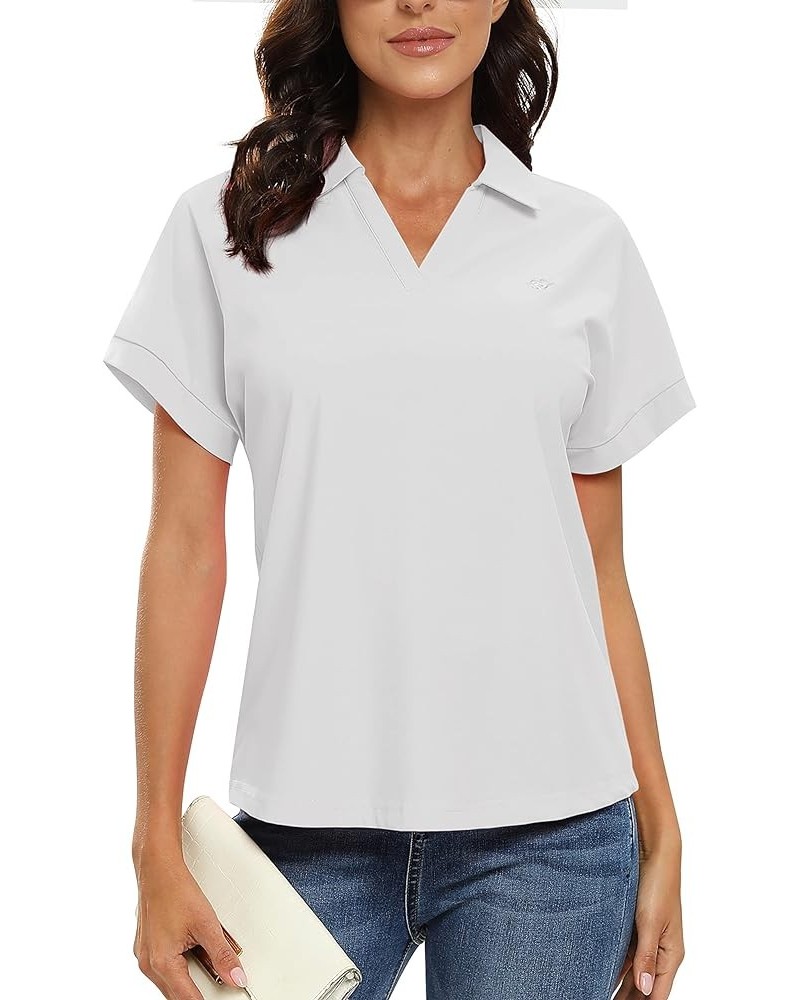 Women's Golf Polo Shirts V Neck Collared Short Sleeve Sport Top UPF50+ Loose Tennis Shirts Quick Dry White $13.74 Shirts