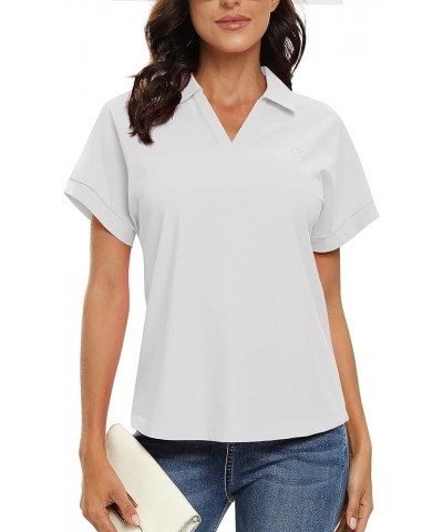 Women's Golf Polo Shirts V Neck Collared Short Sleeve Sport Top UPF50+ Loose Tennis Shirts Quick Dry White $13.74 Shirts