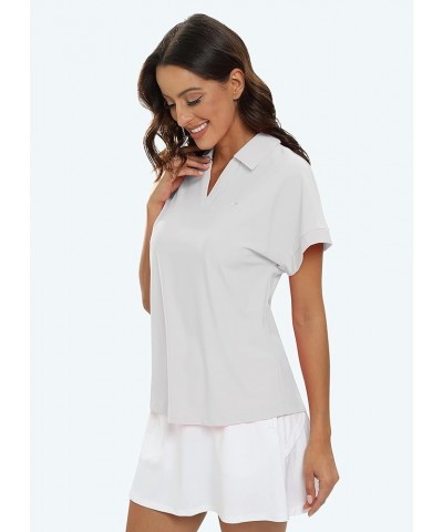 Women's Golf Polo Shirts V Neck Collared Short Sleeve Sport Top UPF50+ Loose Tennis Shirts Quick Dry White $13.74 Shirts