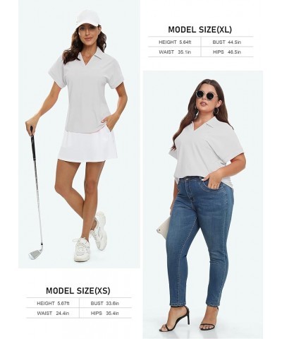 Women's Golf Polo Shirts V Neck Collared Short Sleeve Sport Top UPF50+ Loose Tennis Shirts Quick Dry White $13.74 Shirts