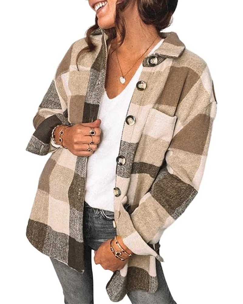 Womens Flannel Plaid Shirts Long Sleeve Button Down Blouses Oversized Casual Shacket with Pockets D-khaki $21.44 Others