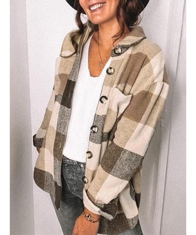 Womens Flannel Plaid Shirts Long Sleeve Button Down Blouses Oversized Casual Shacket with Pockets D-khaki $21.44 Others