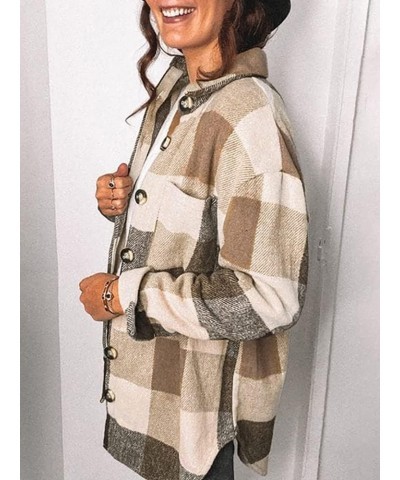 Womens Flannel Plaid Shirts Long Sleeve Button Down Blouses Oversized Casual Shacket with Pockets D-khaki $21.44 Others