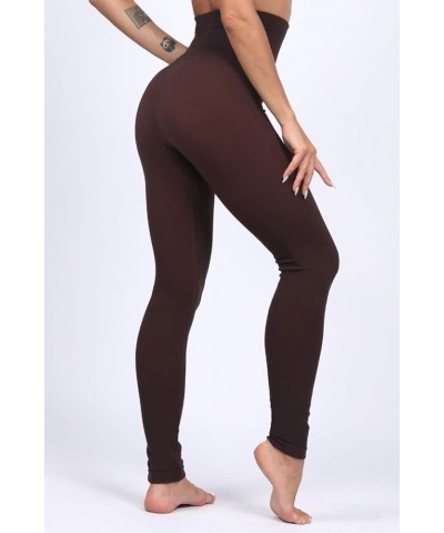 Fleece Lined Leggings Women Thick High Waisted Leggings Winter Warm Tights Brown $11.79 Leggings