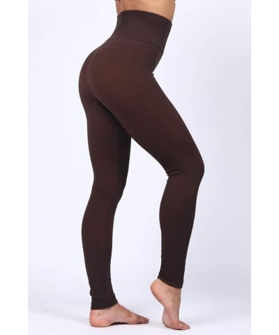 Fleece Lined Leggings Women Thick High Waisted Leggings Winter Warm Tights Brown $11.79 Leggings