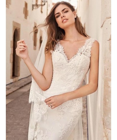 Lace Wedding Dresses for Bride 2024 Applique Empire Chapel Tulle A-Line V-Neck Bridal Gowns with Train Style 10-white $45.57 ...