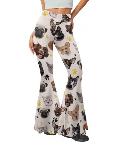 Women's Flare Leggings Tummy Control Causal Wide Leg Bell Bottoms Yoga Pants Dog Cat Paw White $14.88 Leggings