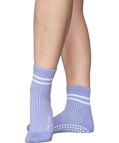 Grippy Crew Sock - Non Skid Sticky Grip Socks for Yoga, Pilates, Barre, Working Out, and Everyday Lilac/White $9.24 Activewear