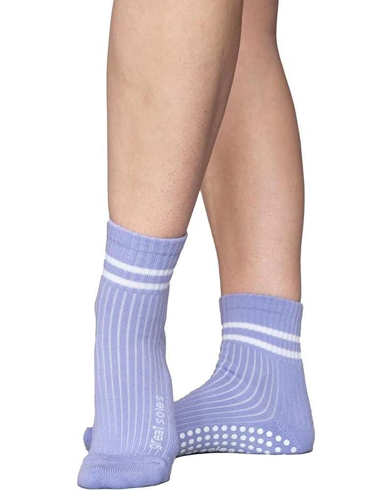 Grippy Crew Sock - Non Skid Sticky Grip Socks for Yoga, Pilates, Barre, Working Out, and Everyday Lilac/White $9.24 Activewear