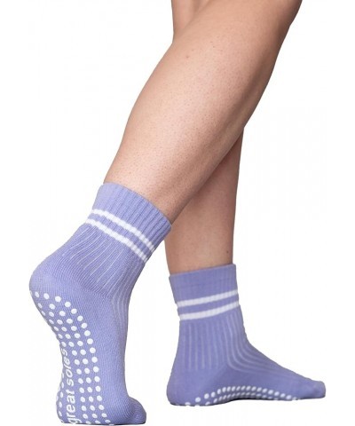 Grippy Crew Sock - Non Skid Sticky Grip Socks for Yoga, Pilates, Barre, Working Out, and Everyday Lilac/White $9.24 Activewear