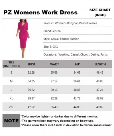 Women's 3/4 Sleeve Round Neck Casual Houndstooth Bodycon Wear to Work Pencil Sheath Midi Dresses 5624 Rose Red $19.13 Dresses