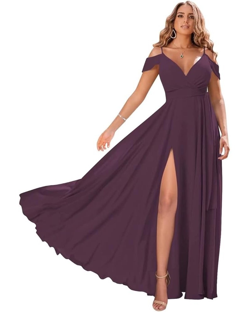 Off Shoulder Bridesmaid Dresses 2024 New Chiffon Pleated Wedding Guest Dresses Formal Evening Dress for Women,R49 Plum $28.30...