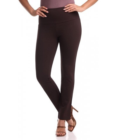 Women's Secret Figure Pull On Knit Slim Straight Leg Pant with Wide Waist Brown $22.55 Skirts