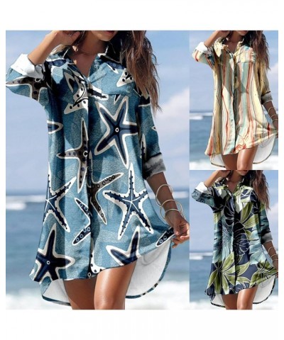 Womens Button Down Long Sleeve Shirt Dress Casual Floral Print Mini Dresses Loose Fit Beach Blouse Dress with Pockets Orange ...