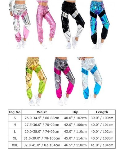 Women's Metallic Rave Pants High Waist Stretchy Jogger Streetwear Wet Look Hip Hop Club Wear Holographic Sweatpants Holograph...