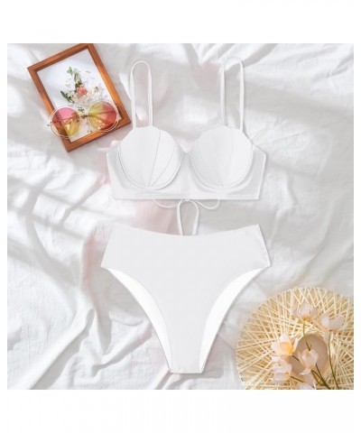 Split Bikini Women Gather Sexy Sling Backless Solid Split Swimsuit Swimwear Shorts for Women Z117-white $8.75 Swimsuits