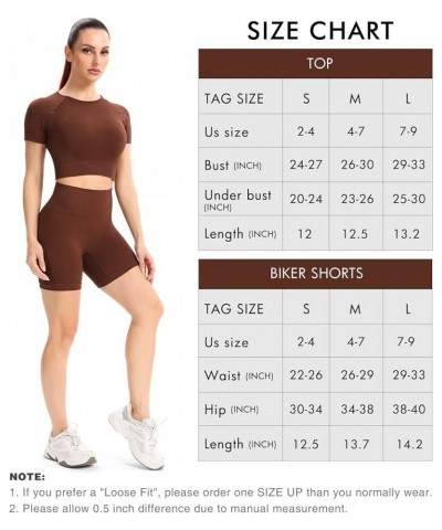 Seamless 2 Piece Workout Sets for Women High Waisted Biker Short Set Yoga Crop Top Set Coffee $12.74 Activewear